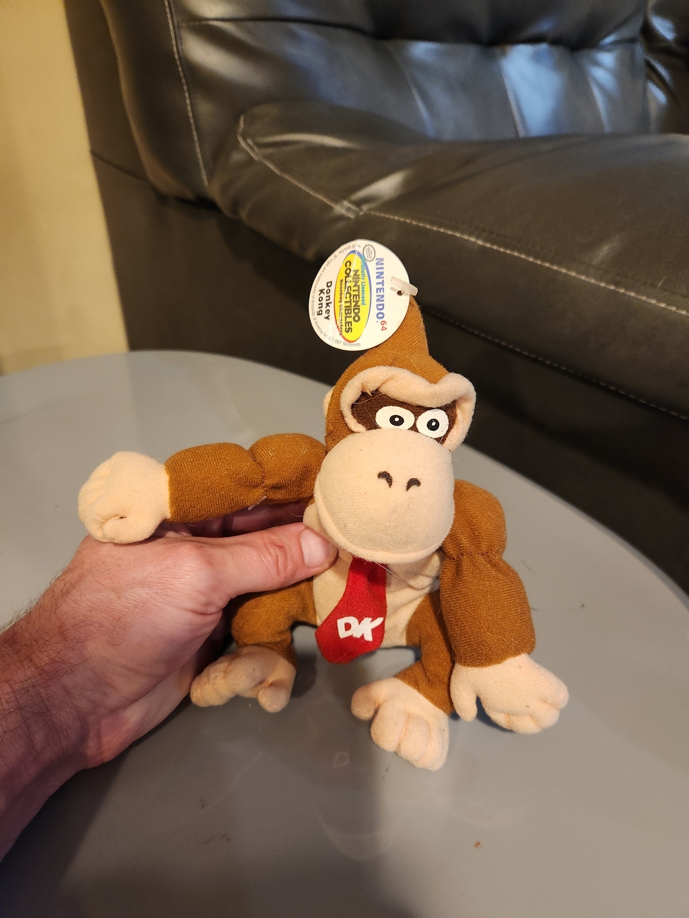 1995 8 Inch Nintendo 64 Donkey Kong Brown and Cream Plush with Red DK Tie